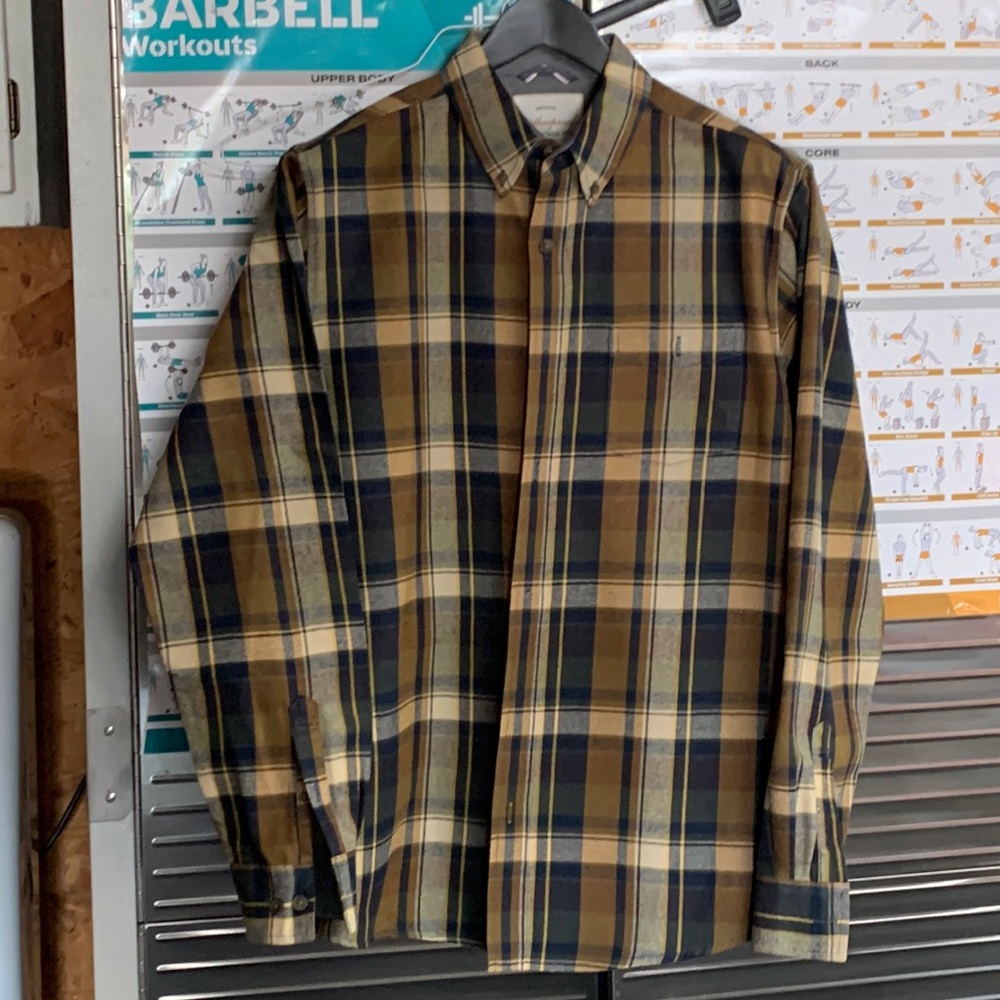 WEATHERPROOF - Mens L Brown. Cream. Navy.  Plaid. Button down.